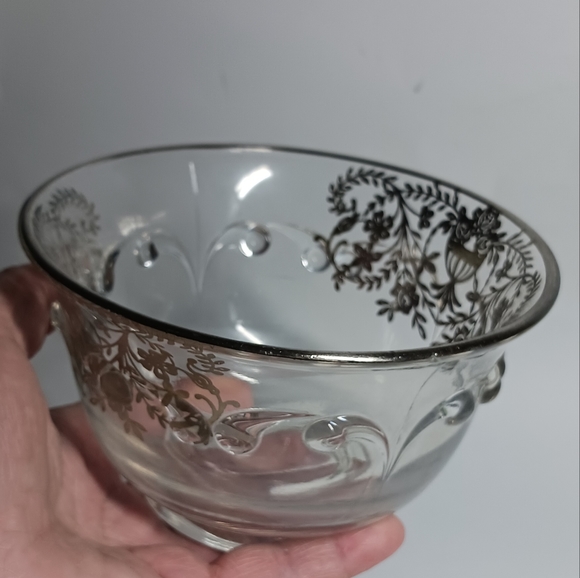 Viking Glass Silver Overlay Bowl 5" Vintage Art Deco USA Made - Picture 5 of 5